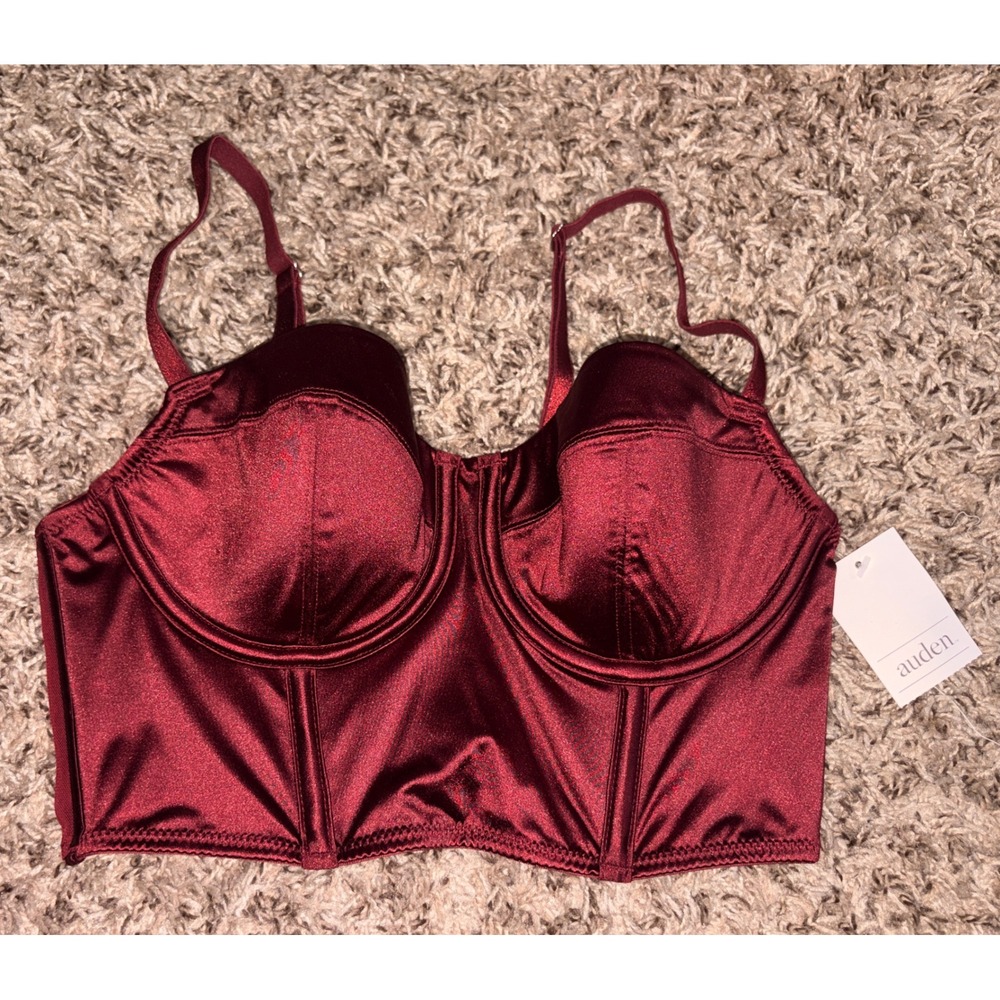 Auden Women Berry Red Satin Corset Longline Bra Bustier Top Small NWT